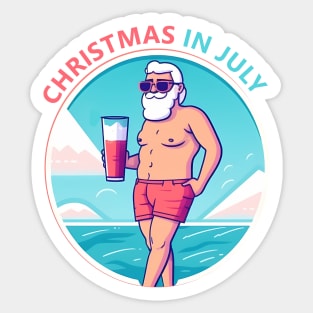 Xmas in July, Funny Santa Tropical Christmas Sticker